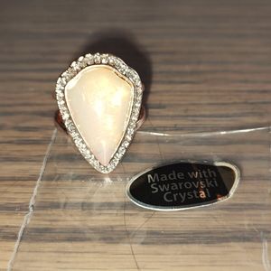 Opal & Clear Swarovski Crystal Ring, Sz 8